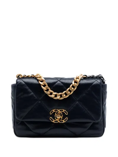 Pre-owned Chanel 2019 Medium Lambskin 19 Flap Satchel In Blue