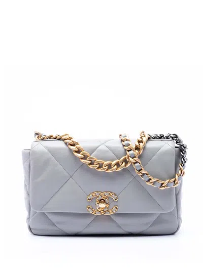 Pre-owned Chanel 2019 Medium Lambskin 19 Flap Satchel In Gray