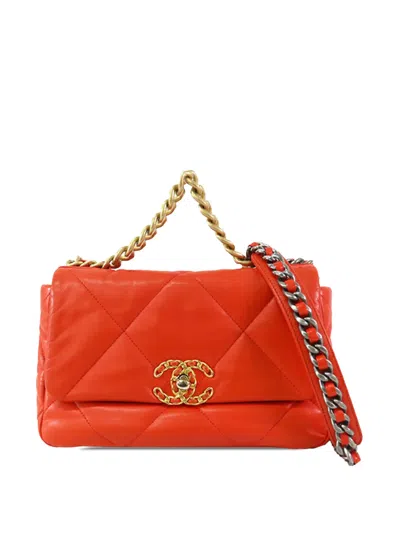 Pre-owned Chanel 2019 Medium Lambskin 19 Flap Satchel In Orange