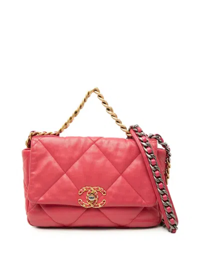 Pre-owned Chanel 2019 Medium Lambskin 19 Flap Satchel In Pink