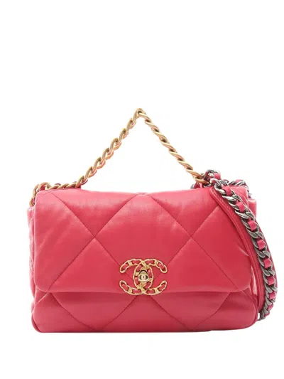 Pre-owned Chanel 2019 Medium Lambskin 19 Flap Satchel In Pink