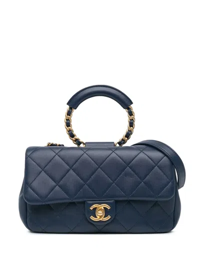 Pre-owned Chanel 2019 Medium Lambskin In The Loop Flap Satchel In Blue