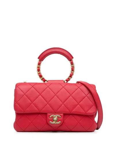 Pre-owned Chanel 2019 Medium Lambskin In The Loop Flap Satchel In Red