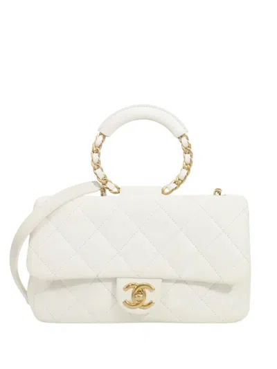 Pre-owned Chanel 2019 Medium Lambskin In The Loop Flap Satchel In White