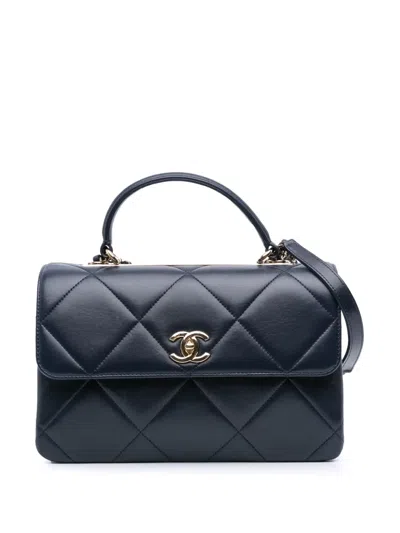 Pre-owned Chanel 2019 Medium Lambskin Trendy Cc Top Handle Bag Satchel In Black