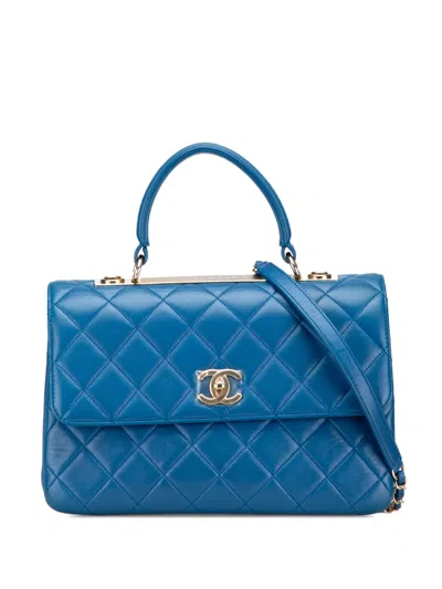 Pre-owned Chanel 2019 Medium Lambskin Trendy Cc Top Handle Bag Satchel In Blue