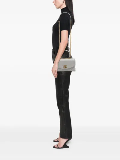 Pre-owned Chanel 2019 Medium Lambskin Trendy Spirit Top Handle Bag Satchel In Grey