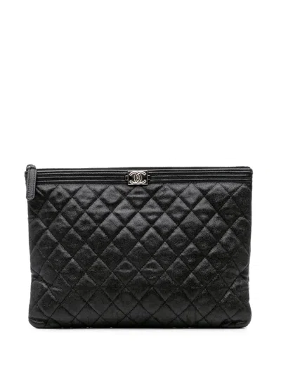 Pre-owned Chanel 2019 Medium Quilted Caviar Boy O Case Clutch Bag