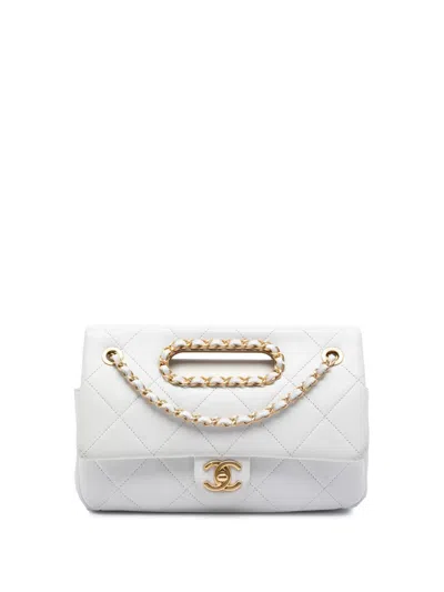 Pre-owned Chanel 2019 Medium Quilted Lambskin A Real Catch Flap Satchel In White