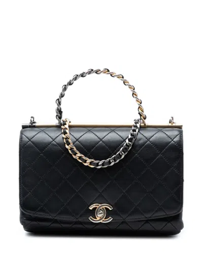 Pre-owned Chanel 2019 Medium Quilted Lambskin La Parisienne Flap Satchel In Black