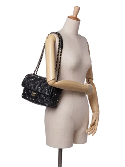 Pre-owned Chanel 2019 Medium Quilted Lambskin Pearl Studs Flap Shoulder Bag