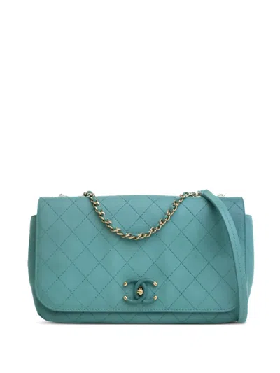 Pre-owned Chanel 2019 Medium Stitched Calfskin Covered Cc Flap Crossbody Bag In Blue