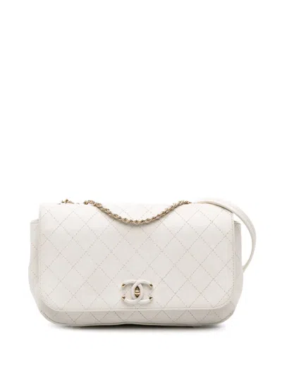 Pre-owned Chanel 2019 Medium Stitched Calfskin Covered Cc Flap Crossbody Bag In White