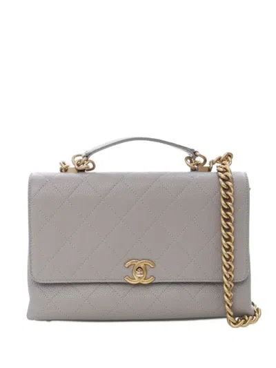 Pre-owned Chanel 2019 Medium Stitched Caviar Chic Affinity Top Handle Bag Satchel In Gray
