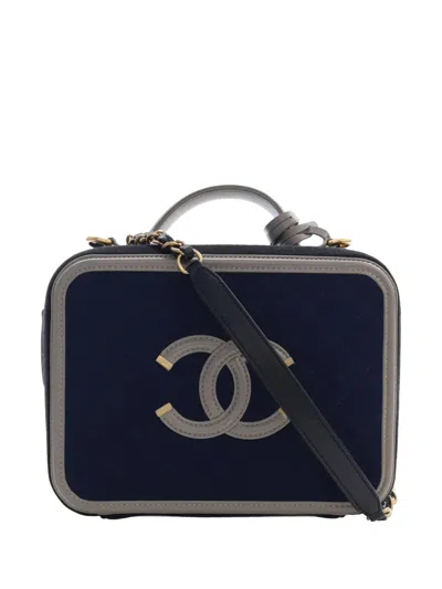 Pre-owned Chanel 2019 Medium Tricolor Jersey Cc Filigree Vanity Case Satchel In Blue