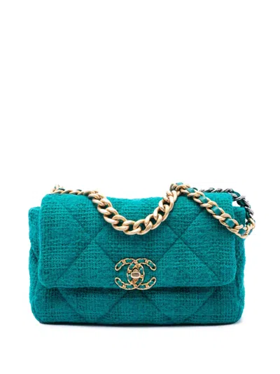 Pre-owned Chanel 2019 Medium Tweed 19 Flap Satchel In Blue