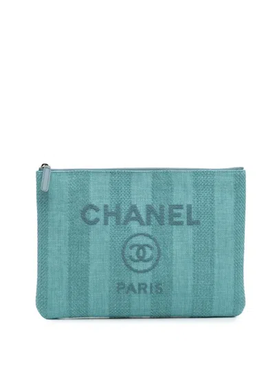 Pre-owned Chanel 2019 Medium Tweed Deauville O Case Clutch Bag In Blue
