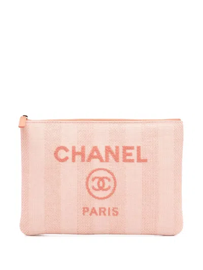 Pre-owned Chanel 2019 Medium Tweed Deauville O Case Clutch Bag In Pink