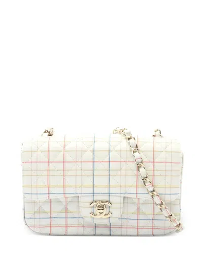 Pre-owned Chanel 2019 Mini 20 Matelasse Check-pattern Shoulder Bag In White