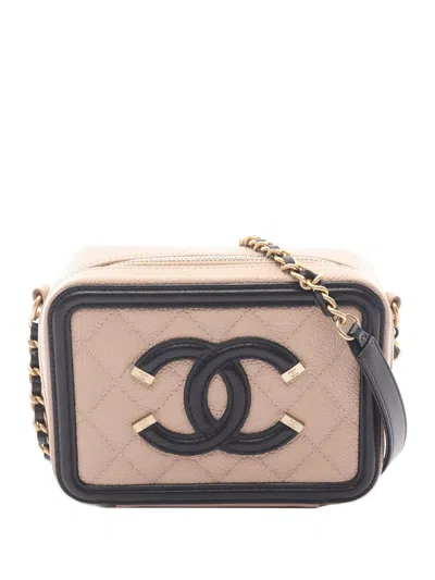 Pre-owned Chanel 2019 Mini Caviar Cc Filigree Vanity Case Satchel In Pink