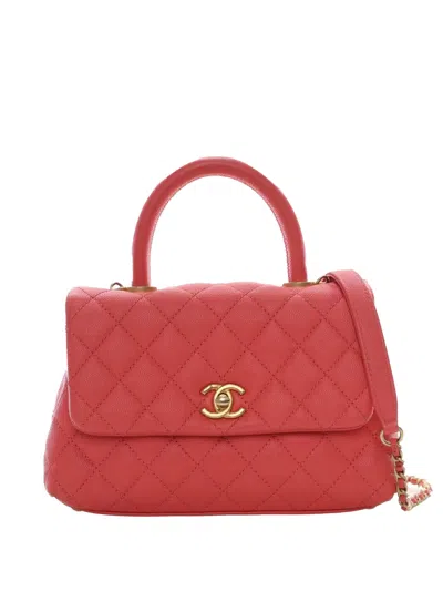 Pre-owned Chanel 2019 Mini Caviar Coco Top Handle Bag Satchel In Pink