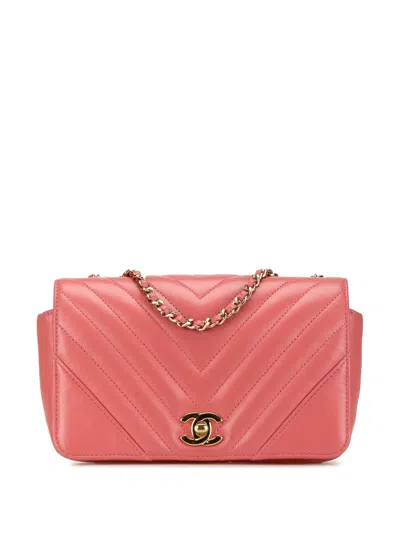 Pre-owned Chanel 2019 Mini Chevron Calfskin Statement Flap Crossbody Bag In 粉色