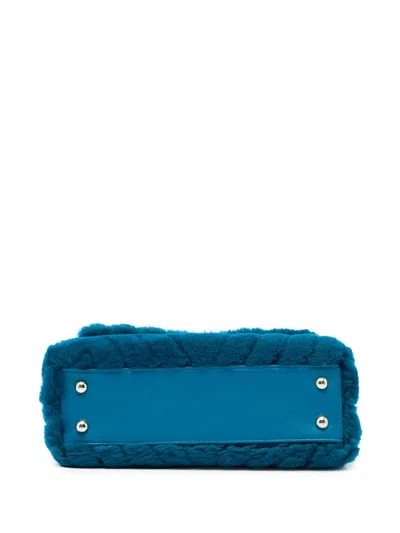 Pre-owned Chanel 2019 Mini Chevron Shearling Coco Top Handle Bag Satchel In Blue