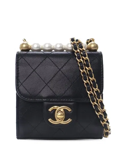 Pre-owned Chanel 2019 Mini Goatskin Chic Pearls Clutch On Chain Crossbody Bag In Black