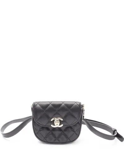 Pre-owned Chanel 2019 Mini Matelassé Belt Bag In Black