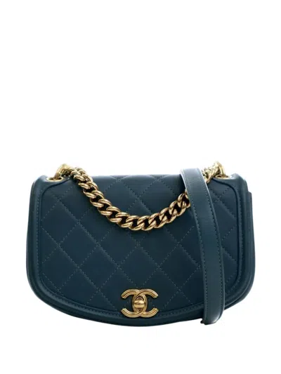 Pre-owned Chanel 2019 Mini Quilted Calfskin Underline Flap Crossbody Bag In Blue