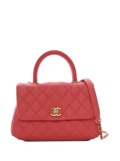 Pre-owned Chanel 2019 Mini Quilted Caviar Coco Top Handle Bag Satchel In Pink