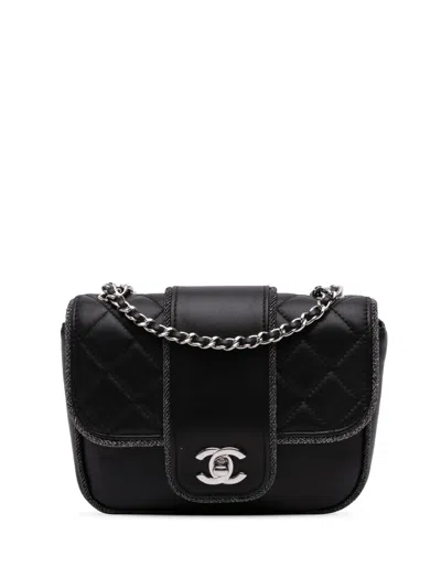 Pre-owned Chanel 2019 Mini Quilted Lambskin And Metallic Trim Elementary Chic Flap Crossbody Bag