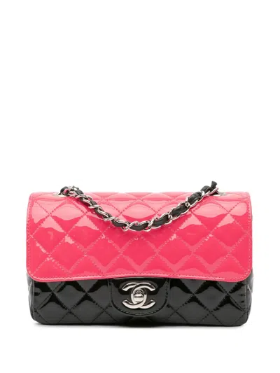 Pre-owned Chanel 2019 Mini Rectangular Bicolor Patent Leather Flap Bag Crossbody Bag In Black