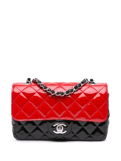 Pre-owned Chanel 2019 Mini Rectangular Bicolor Patent Single Flap Crossbody Bag