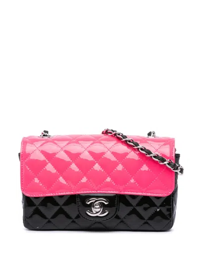 Pre-owned Chanel 2019 Mini Rectangular Classic Bicolor Patent Single Flap Crossbody Bag