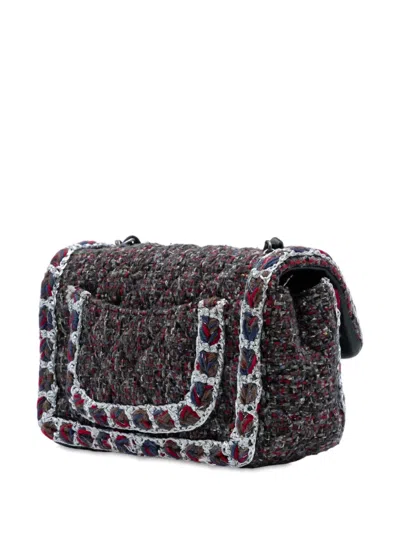 Pre-owned Chanel 2019 Mini Rectangular Classic Braided Tweed Single Flap Crossbody Bag In Black