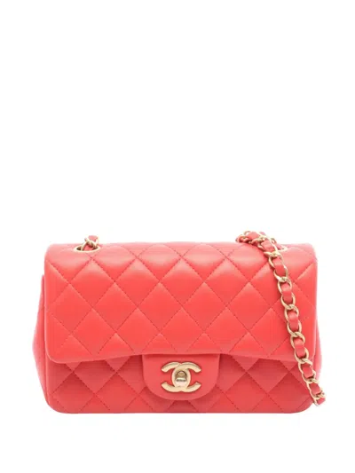 Pre-owned Chanel 2019 Mini Rectangular Classic Lambskin Single Flap Crossbody Bag In Red