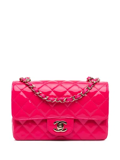 Pre-owned Chanel 2019 Mini Rectangular Classic Patent Single Flap Crossbody Bag In Pink