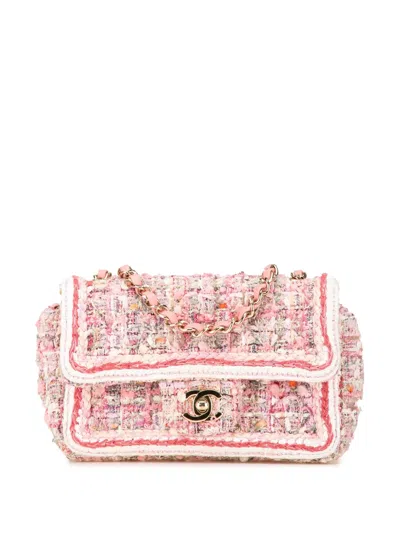 Pre-owned Chanel 2019 Mini Rectangular Classic Tweed Braid Flap Crossbody Bag In 粉色
