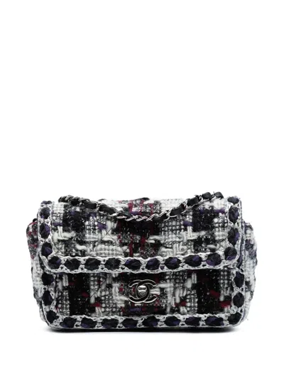 Pre-owned Chanel 2019 Mini Rectangular Quilted Tweed Single Flap Crossbody Bag In Black