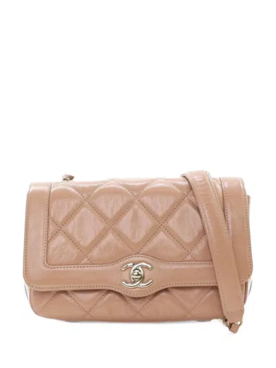 Pre-owned Chanel 2019 Mini Shiny Aged Calfskin Hold The Line Flap Crossbody Bag In Brown