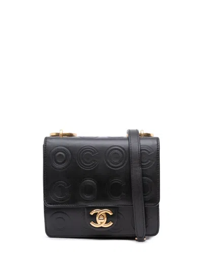 Pre-owned Chanel 2019 Mini Square Calfskin Coco Embossed Flap Crossbody Bag