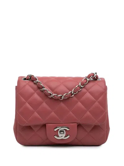 Pre-owned Chanel 2019 Mini Square Classic Lambskin Single Flap Crossbody Bag In Pink