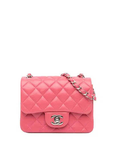 Pre-owned Chanel 2019 Mini Square Classic Lambskin Single Flap Crossbody Bag In Pink