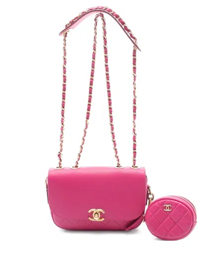 Pre-owned Chanel 2019 Multi Pouching Flap Shoulder Bag In Pink