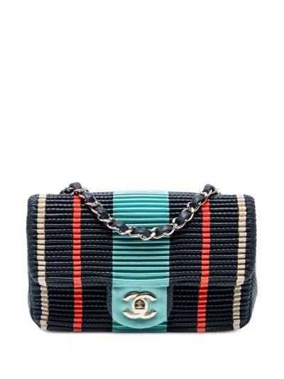 Pre-owned Chanel 2019 New Mini Coco Pleats Perforated Calfskin Single Flap Crossbody Bag In Blue