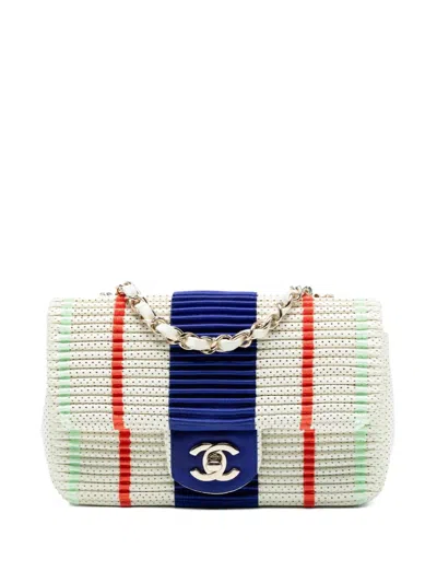 Pre-owned Chanel 2019 New Mini Pleated Perforated Lambskin Single Flap Crossbody Bag In Blue