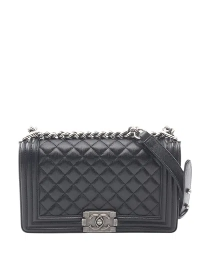 Pre-owned Chanel 2019 Old Medium Quilted Caviar Boy Flap Crossbody Bag In Black