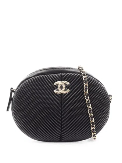 Pre-owned Chanel 2019 Oval Pleated Mini Bag In Black