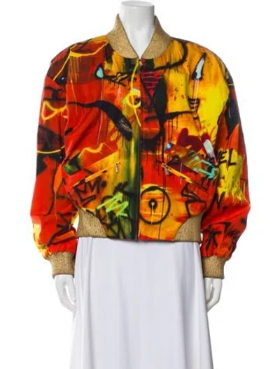 Pre-owned Chanel 2019 Paris-new York Bomber Jacket W/ Tags In Orange